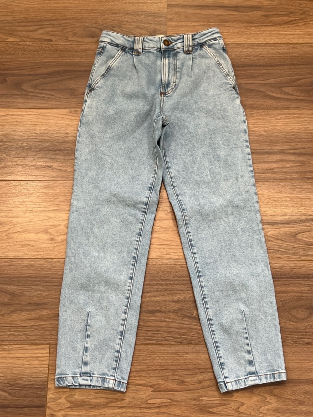 Sezane High Rise Pleated Tapered Denim Pants Light Denim Wash Size 24